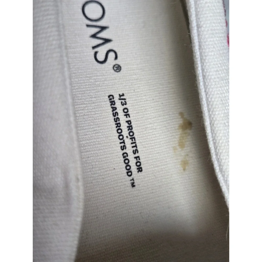 TOMS Alpargata Platform Shoes Cream Canvas Pink Floral‎ Embroidered Slip On 8.5